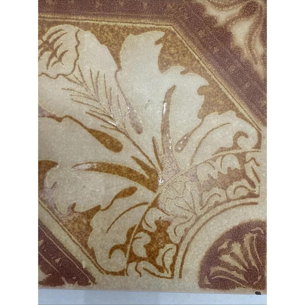 VTG Ceramic Art Tile Trivet 8” Made Italy Floral Hand Painted Brown Neutral - Picture 6 of 11
